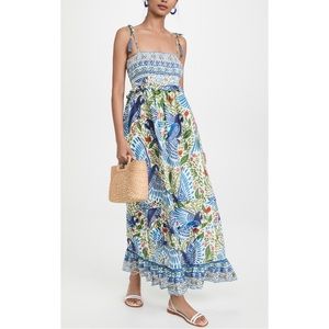 Off White Macaw Flight Smocked Maxi Dress by FARM Rio